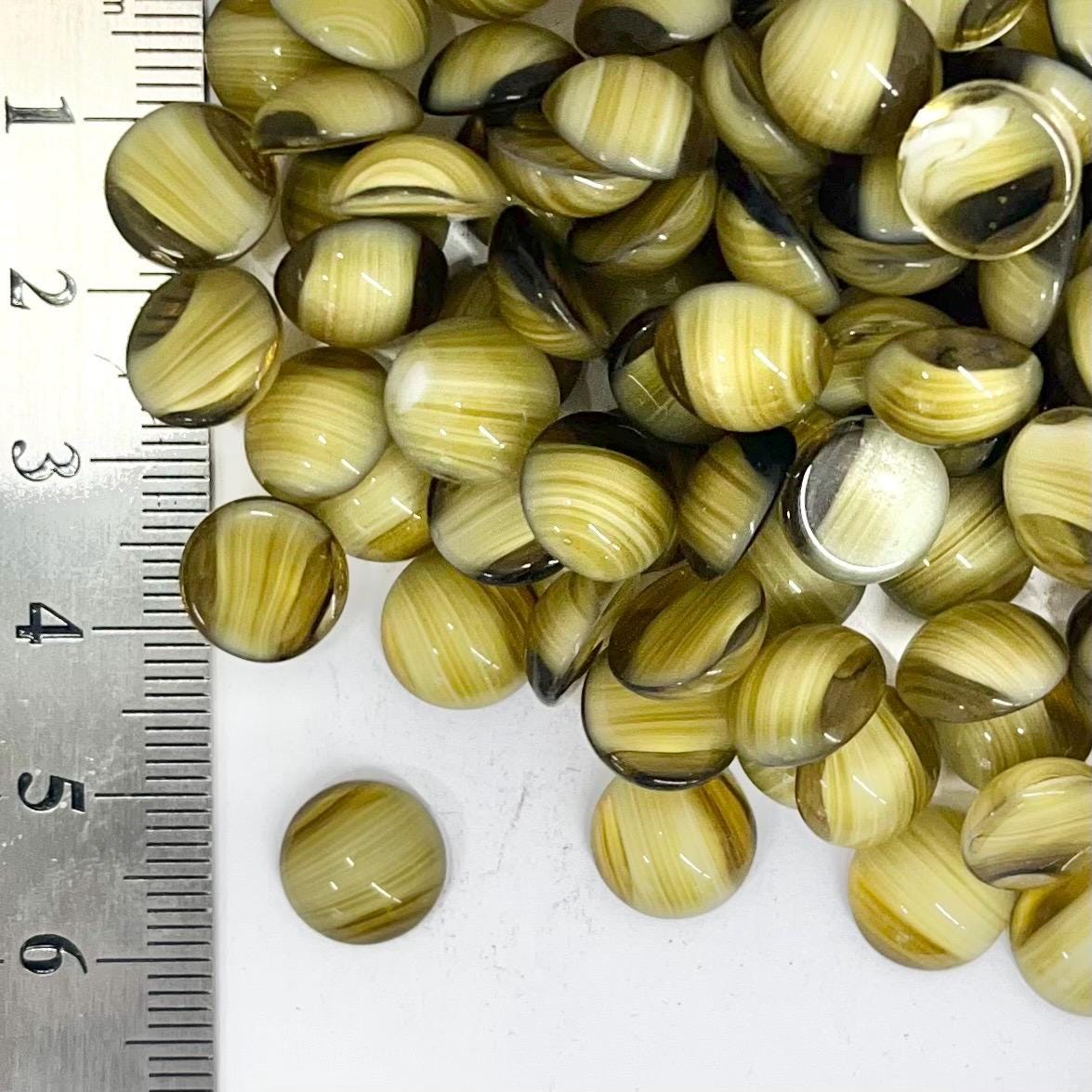 10 x Vintage Olive Green Givre 10mm Round Czech Glass Domed Cabochons - For Crafts or Jewellery Making - SD39A TheGreenGlassGemShop