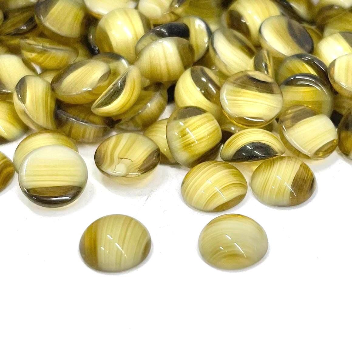10 x Vintage Olive Green Givre 10mm Round Czech Glass Domed Cabochons - For Crafts or Jewellery Making - SD39A TheGreenGlassGemShop
