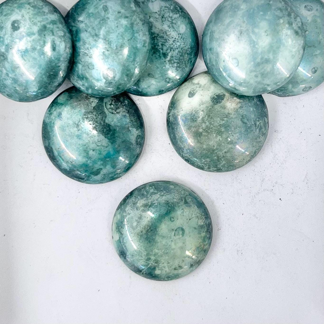 2 x Vintage Aqua Blue Marbled Picasso 24mm Round Czech Glass Cabochons - For Crafts or Jewellery Making - SD45B TheGreenGlassGemShop
