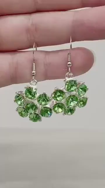 Vintage Uranium Glass Crystal Flower Drop Earrings UV Reactive Glow with Vintage Swarovski Crystals